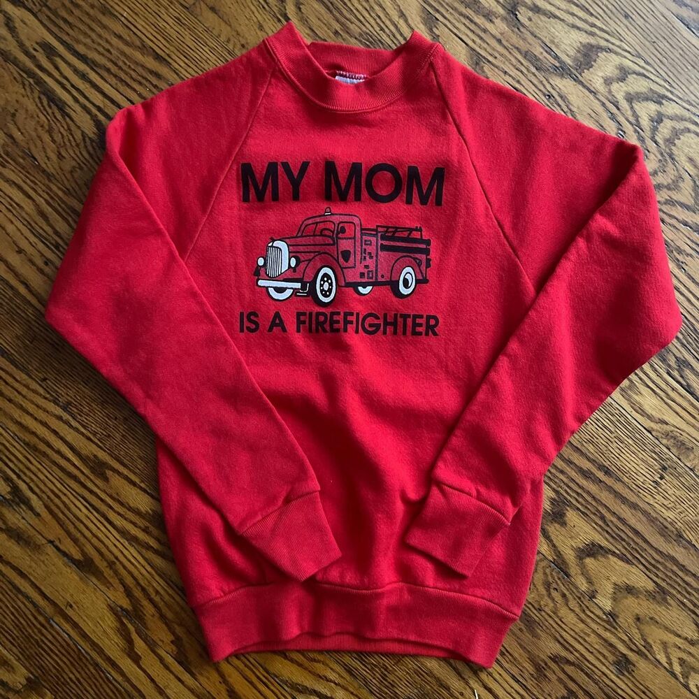 Vintage 90s Jerzees “My Mom is a Firefighter” Red Sweater